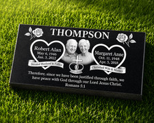 Custom Black Granite Companion Grave Marker Double Portrait Memorial