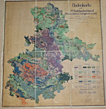 Karte auf Leinen Bodenkarte  von  Milteldeulschland 1:500 000 1933 vintage