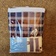 NIP Jubilee 1pr. of Tab Panels Lexington Plaid Navy/Burgundy 80in.x84in. Window