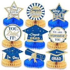 9 pieces of graduation party decoration Class of 2026 Congrats Blue Gold