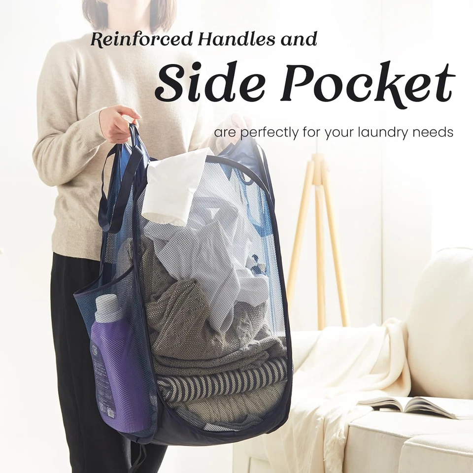 Cesta de lavandería plegable emergente - Cesta plegable portátil para ropa sucia, Foto 3 de 4