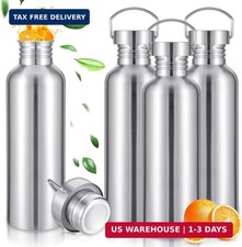 Lemecima 4 Pack 34oz Uninsulated Single Walled Stainless Steel Sports Water Bott