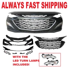 For 2019-2024 Chevy Malibu Front Bumper Cover Upper & Lower Grille Fog Light Set