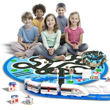 Kids Electric Express Train Set 27PC Play Set Track Tunnel Signs & Road Mat