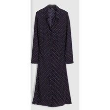 Madewell Size 14 Ruched Midi Shirtdress Navy Foulard Floral Long Sleeves