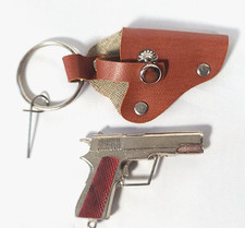 Toy Mini Cap Gun Keychain w/Holster - Silver Gun - Loading Pin - WALTHER .45