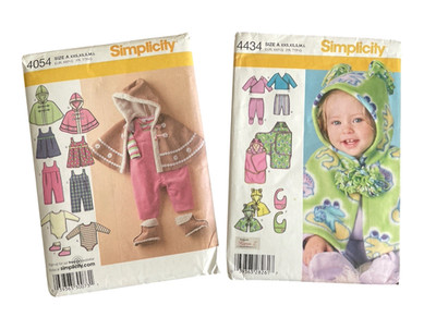 Lot of 2 Simplicity Patterns Babies' Top Pants Jumper Poncho Knit Bodysuit Uncut