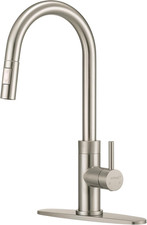 Brushed Nickel Kitchen Faucet with Pull down Sprayer, Patented Above-Counter Ins
