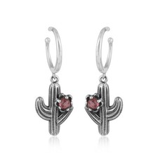 Pink Tourmaline Gemstone Cactus Design 925 Silver Oxidized Dangle Earrings