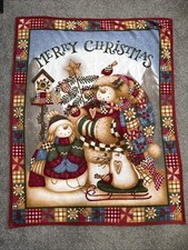 SNOWMEN MERRY CHRISTMAS FLEECE Throw Blanket 100 Polyester 50x62  GUC