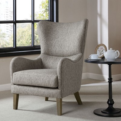 Round Arm Chair, Loose Seat Cushion with Piping and Solid Wood Legs