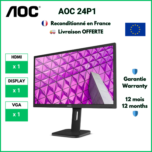 24" AOC 24P1 FHD LED 1920 x 1080 HDMI DISPLAY PORT - Photo 2/6