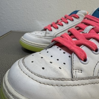Chanel Womens White Neon Multi Leather Lace Up CC Logo Sneakers sz