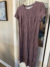 Nine West Pink/Black Animal Print Shift Midi Dress Round Neck Short Sleeve M