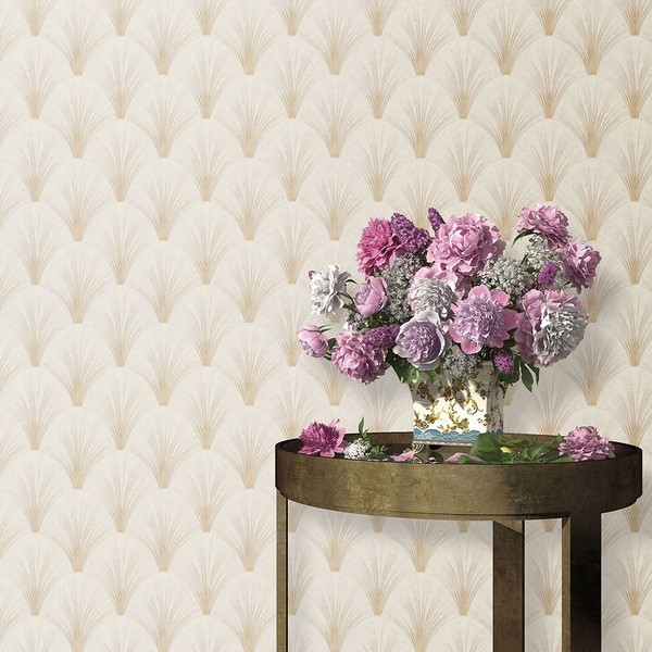 Vliestapete Elle Art Deco FäCher Motiv Creme Beige Glitzer 10451-14 (3,74€/1Qm)-image