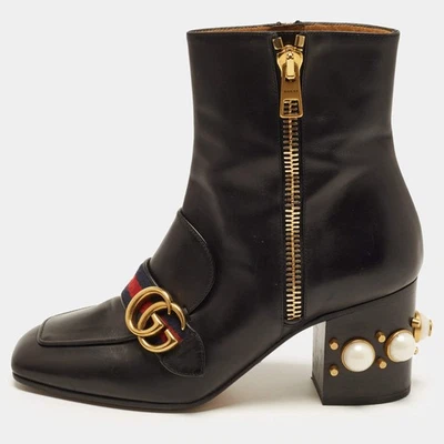 Bottines Gucci GG Marmont taille 38 en cuir noir - Photo 1/4