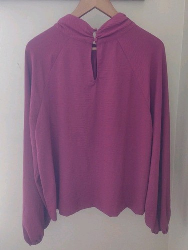 Evereve Mock Neck Popover Blouse Size XL Purple Feminine Work - Picture 6 of 8