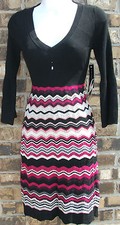 NWT Genuine NINE WEST knit black/ wine combo dress, size XS with DEFECT