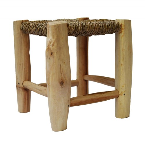 Scandi Stil Holzhocker Hocker Fußhocker mit geflochtenen Palmenblättern 20x20 cm - Bild 2 von 6