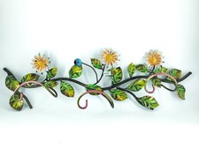 Attaccapanni in ferro colorato a mano da parete o muro con decorazione fiori fog