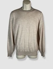 Brunello Cucinelli Men's Beige Wool Blend Crew-Neck Pullover Sweater Size 48
