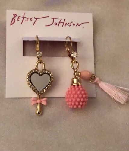 Betsey Johnson Sweetheart Swoon Mirror & Perfume Mismatch Drop Earrings NWT - Picture 5 of 12