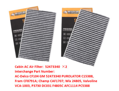 2x New Activated Carbon Cabin Air Filter for 1999-2002 Chevy Silverado 1500 2500