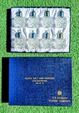 F.B. Rogers Silver Co. Glass Salt & Peppers Silverplated Tops Set of 6 NOS