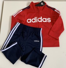 NWT Adidas Baby Boys 2 Piece Tricot Jacket  Pant Set Navy/Red Sz 18M