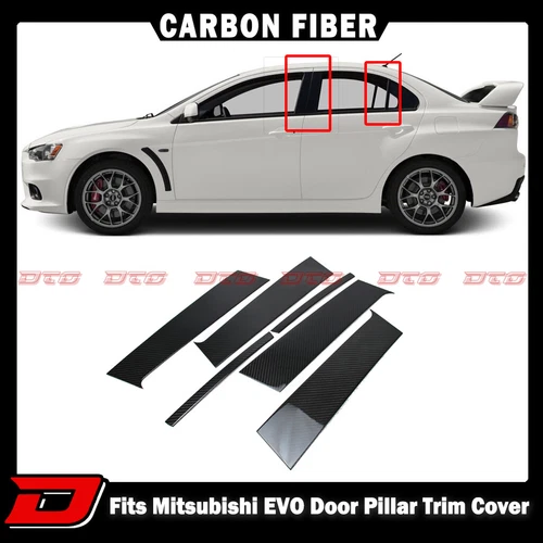 Carbon Fit For Mitsubishi EVO X Evolution Door Pillar Post Trim Cover 6 Pcs 2015