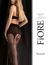 Fiore Delight tights with open crotch flat seam suspender look 20 den Black