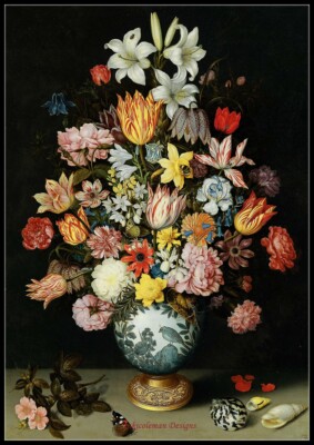 Counted Cross Stitch Patterns Chart Needlework DIY DMC - Flowers in a Wan-Li Vas
