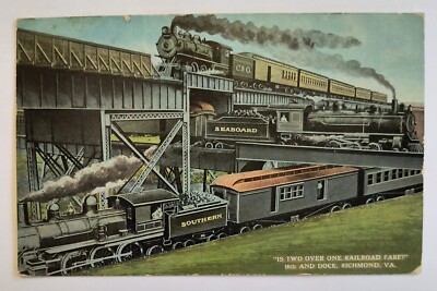 Richmond VA Virginia Crossing Three Trunk Lines 16th & Dock 1914 Postcard M1