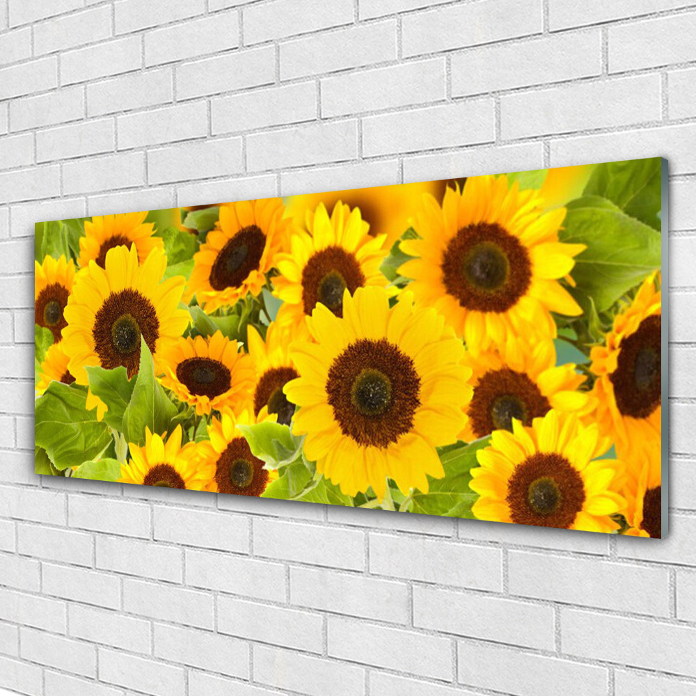 Tableaux 125x50 Floral Tournesols en verre pour illuminer votre grand salon