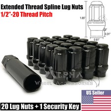 20pc Black 6 Spline Extended Thread 12-20 Lug Nuts Et Tuner Closed End 1 Key 20pc Black 6 Spline Extended Thread 12-20 Lug Nuts Et Tuner Closed End 1 Key