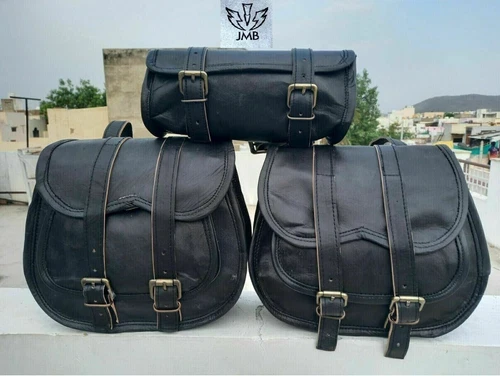 Leather Motorcycle Saddle Black Combo 2 Bags Saddlebag Luggage Bag For Sportster
