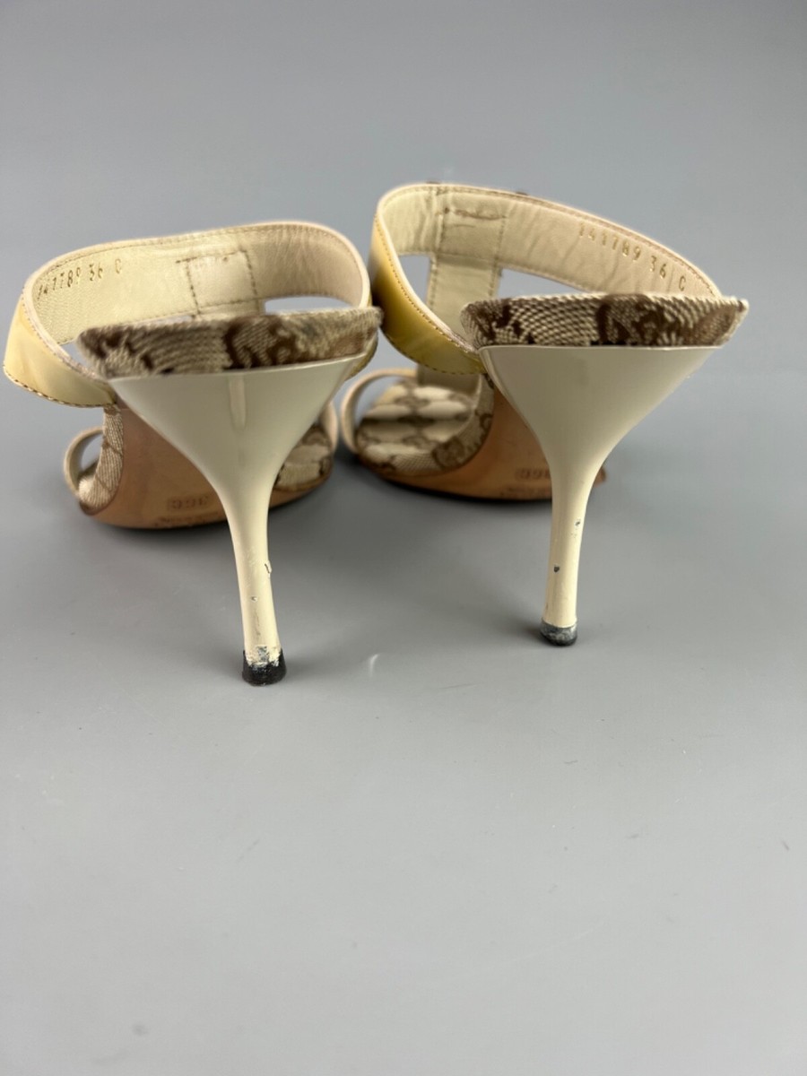 靴 Vintage Gucci Monogram Heel Mules 36 C Vintage Gucci Monogram Canvas Wooden Heel Mules – 18th