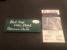 JSA BERNIE  CARBO SIGNED FENWAY PARK USED WALL PAD COVER MLB CERTIFIED 2”x5” 486