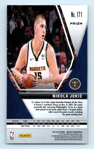 2019-20 Panini Mosaic - Nikola Jokić #171 Silver Prizm - Picture 2 of 2