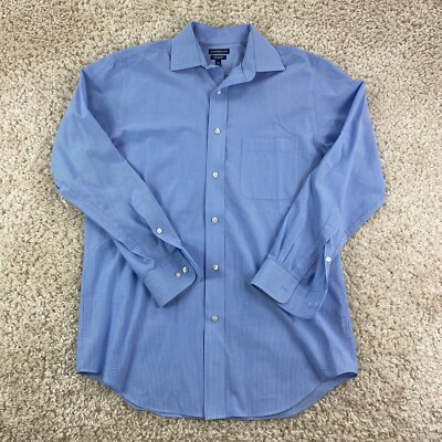 Croft & Barrow mens size 15 long sleeve button down shirt striped blue white