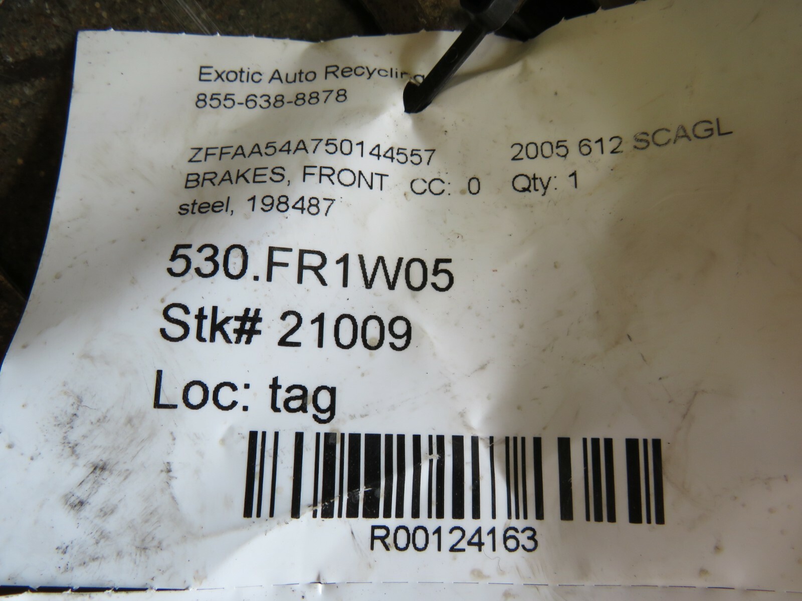 Ferrari 612 Scaglietti, Front Brake Rotor, Steel, Used, P/N 198487