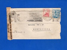 SPAIN TO URUGUAY, 1940, CENSORE FAJA, VERY NICE!