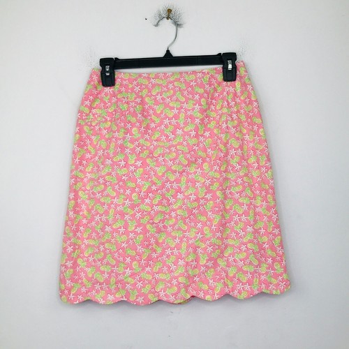 Lilly Pulitzer Women's 8 Skirt Pink Floral Pineapple Scallop Hem Pencil Flaw CO3