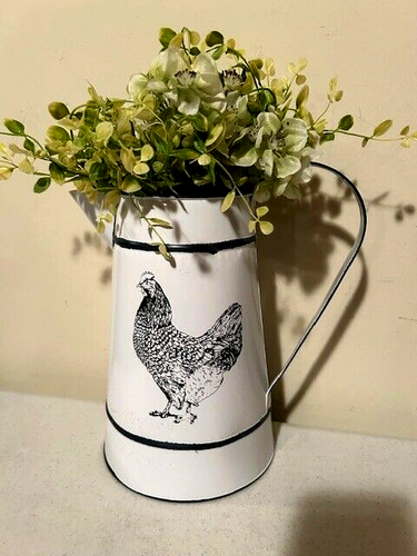 Farmhouse metal Hen Pitcher with Greens - Picture 1 of 7