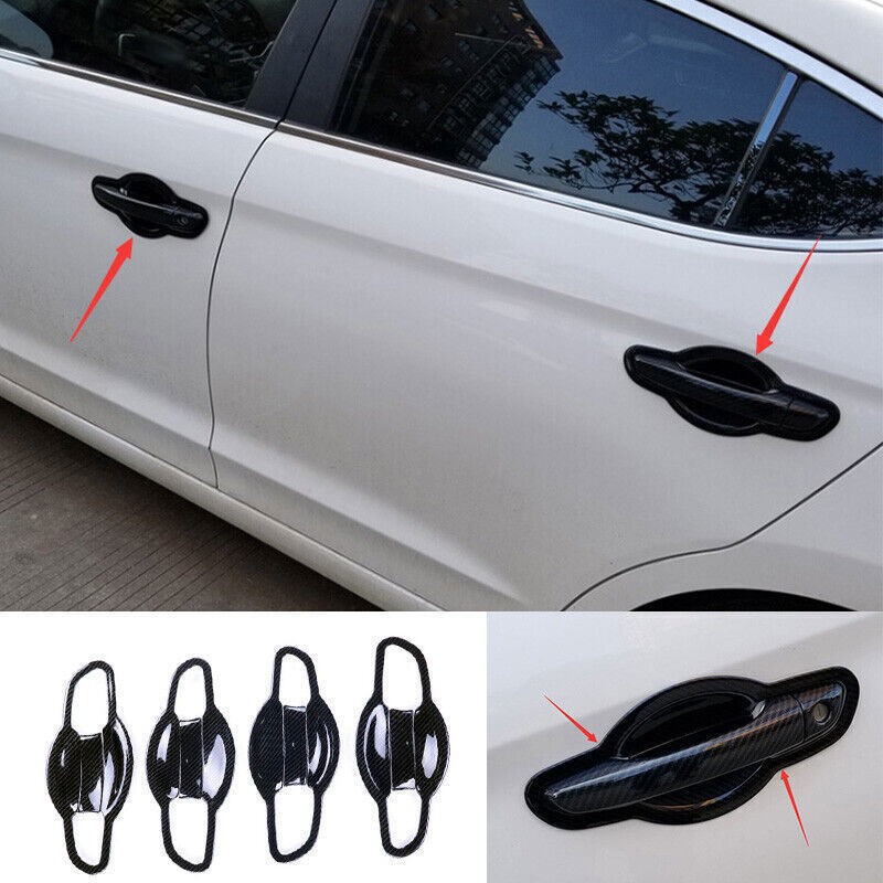 Style Carbon Fiber Outside Door Bowl Cup Cover Trim 8P For Hyundai Elantra 17-20