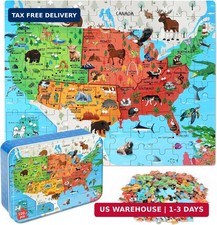 LELEMON Puzzles for Kids Ages 4-6,Animal Map 100 Piece Puzzles for Kids Ages 4-8
