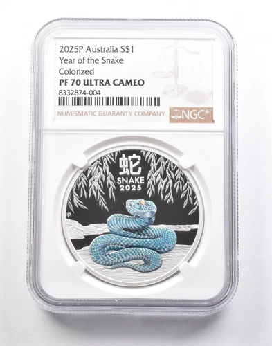 2025 P Australia 1 Dollar Silver Year Of The Snake Colorized PF70 UCAM NGC *5259