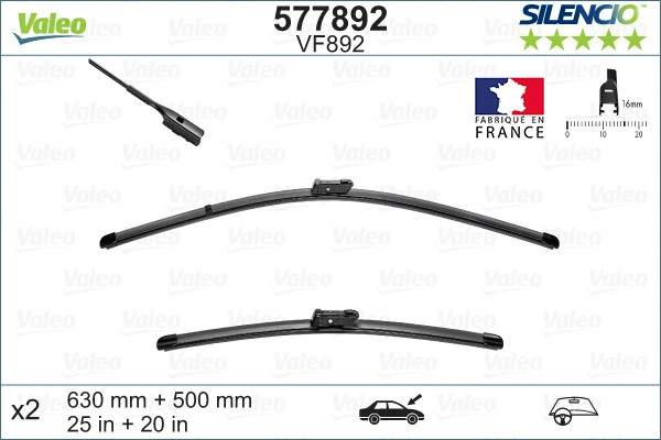 Balai d'essuie-glace Valeo 577892 sans trace pour OE 4J1998002
