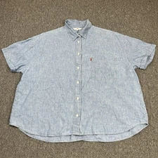 Levis Shirt Womens Medium Blue Linen Blend Chambray Boxy Folded Cuff Western