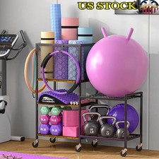 5 Tier Dumbbell Rack Yoga Mat Storage Rack Home Gym Storage Rack w/Hooks/Wheels